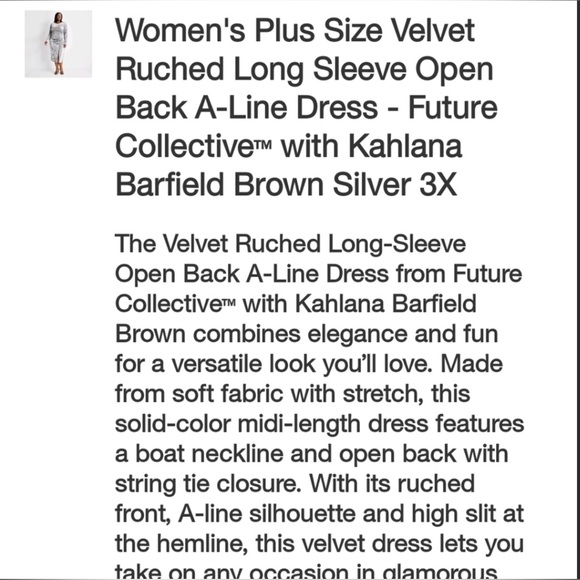 2X 3X 4X Future Collective Silver Velvet Ruched Open Back A-line Slit Target NEW - Picture 12 of 15